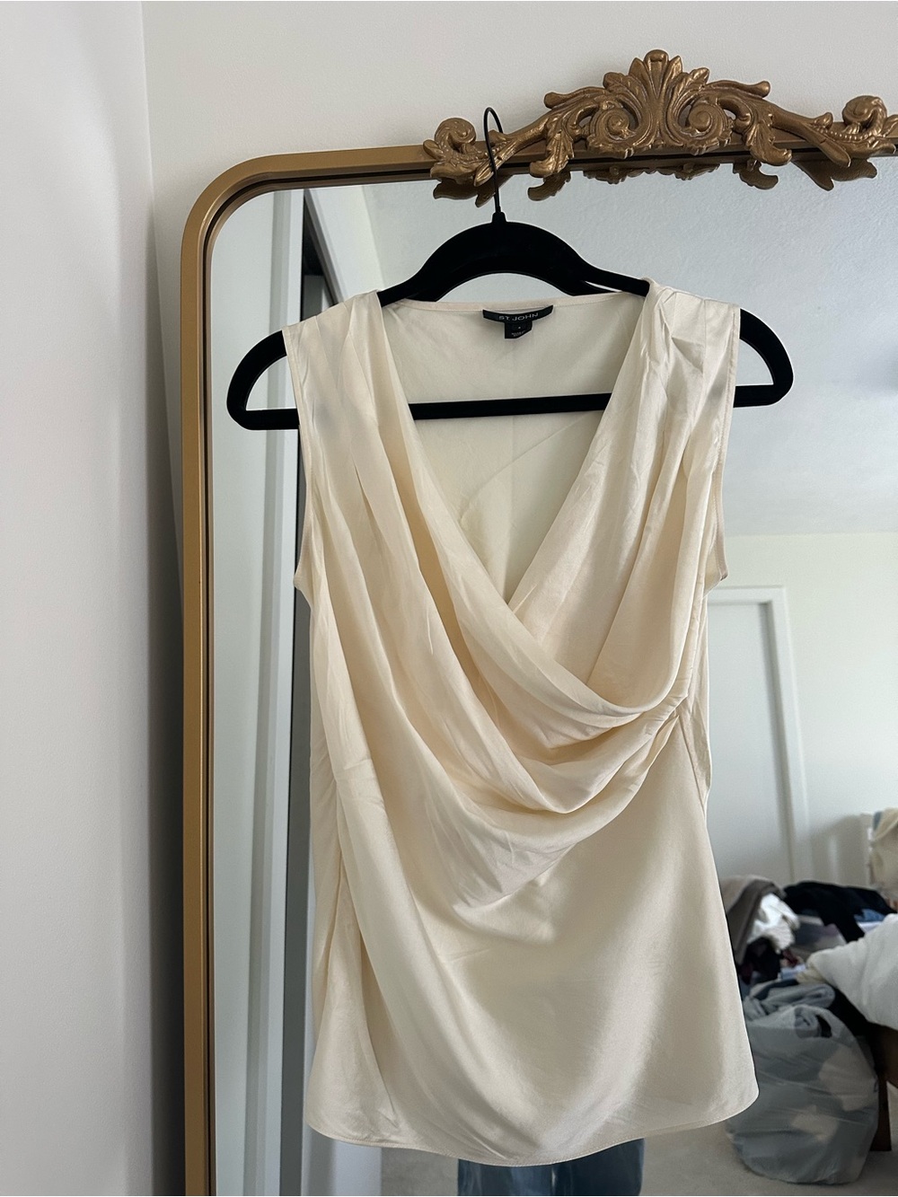 St. JOHN Silky Drape Sleeveless Dress Top - Cream